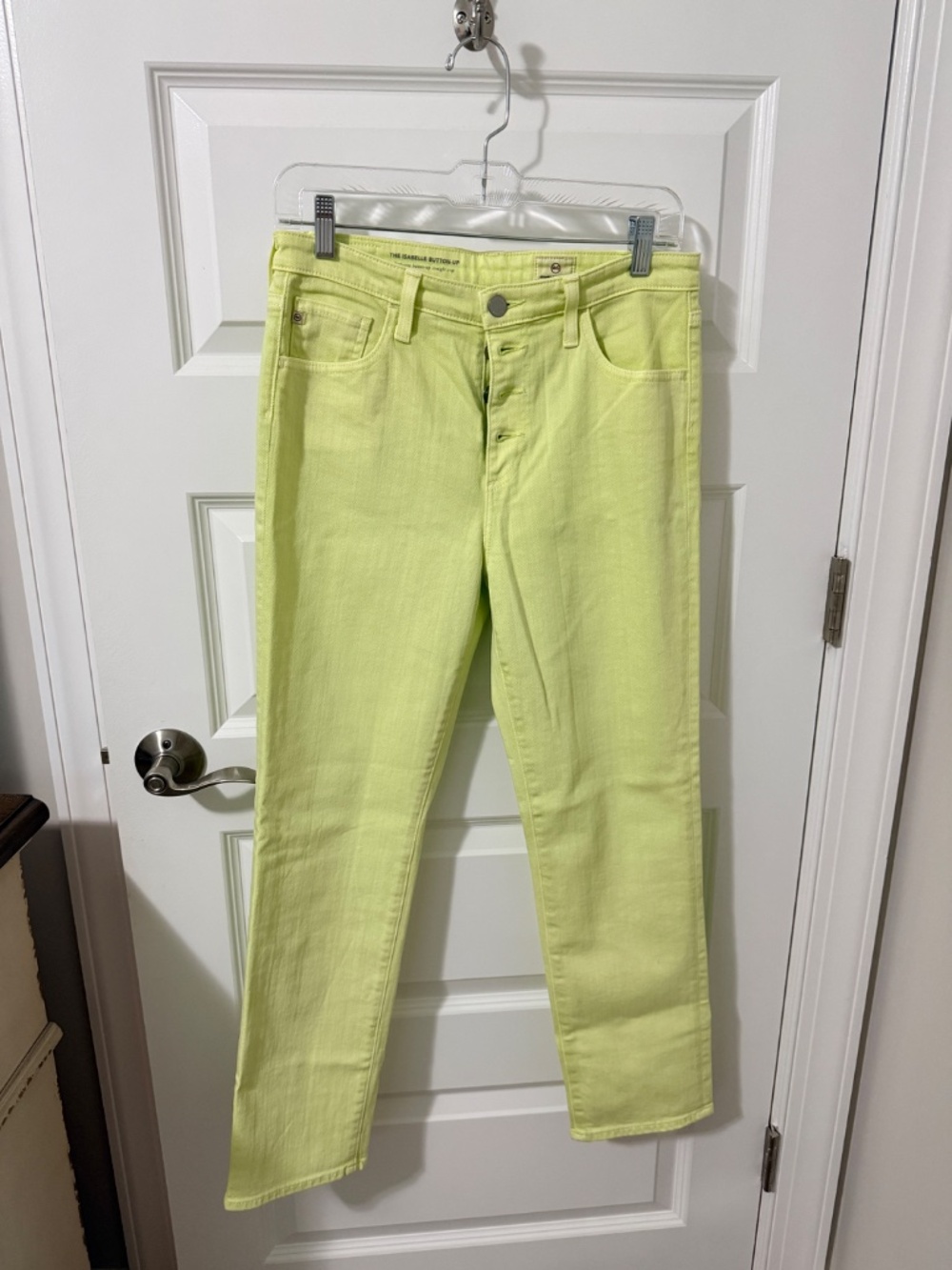 AG Isabelle Button Up High Rise Straight Crop Citrus Mist Green Denim Sz 28